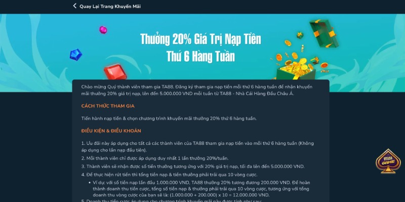 Khuyến mãi hàng tuần Ta88 có quy trình nhận thưởng đơn giản